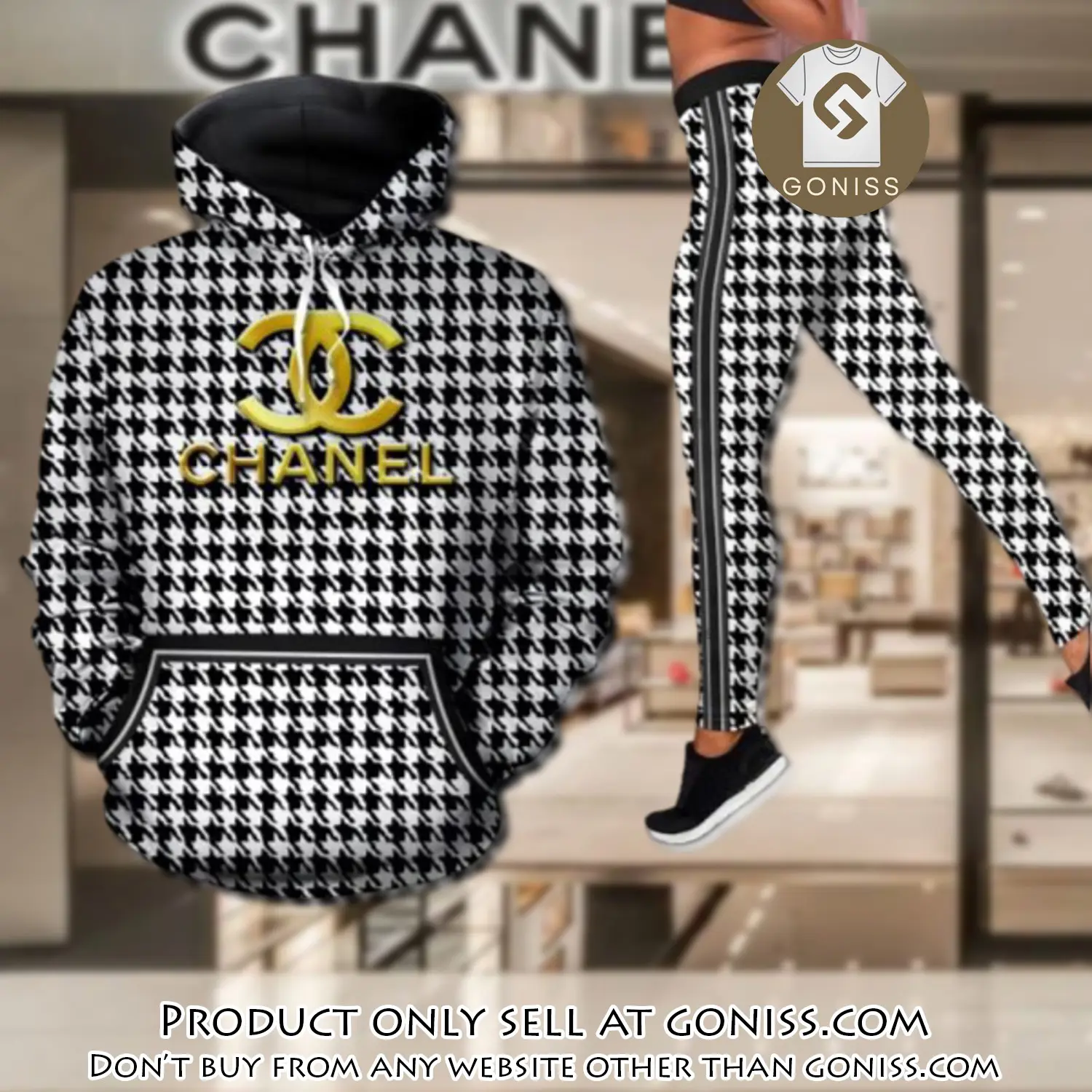 Chanel black white hoodie legging set luxury for women gn0043017